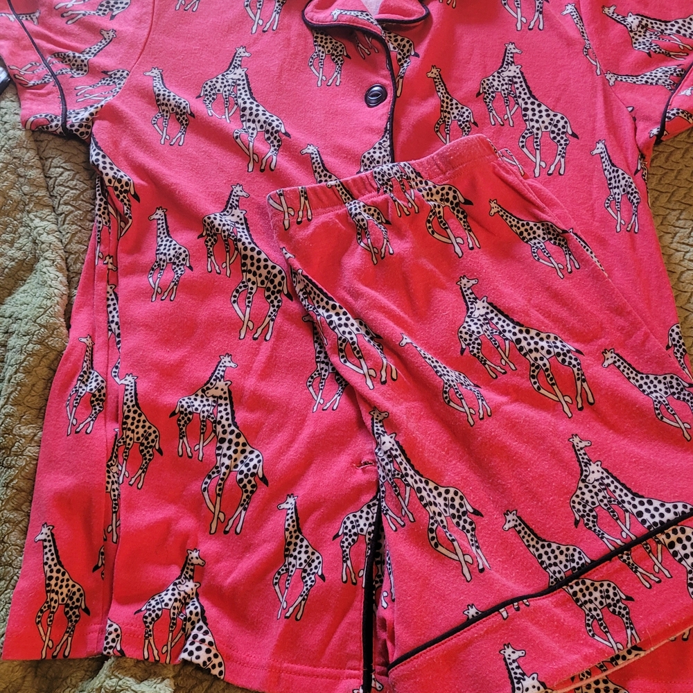 Red Giraffe Print Pajama Set